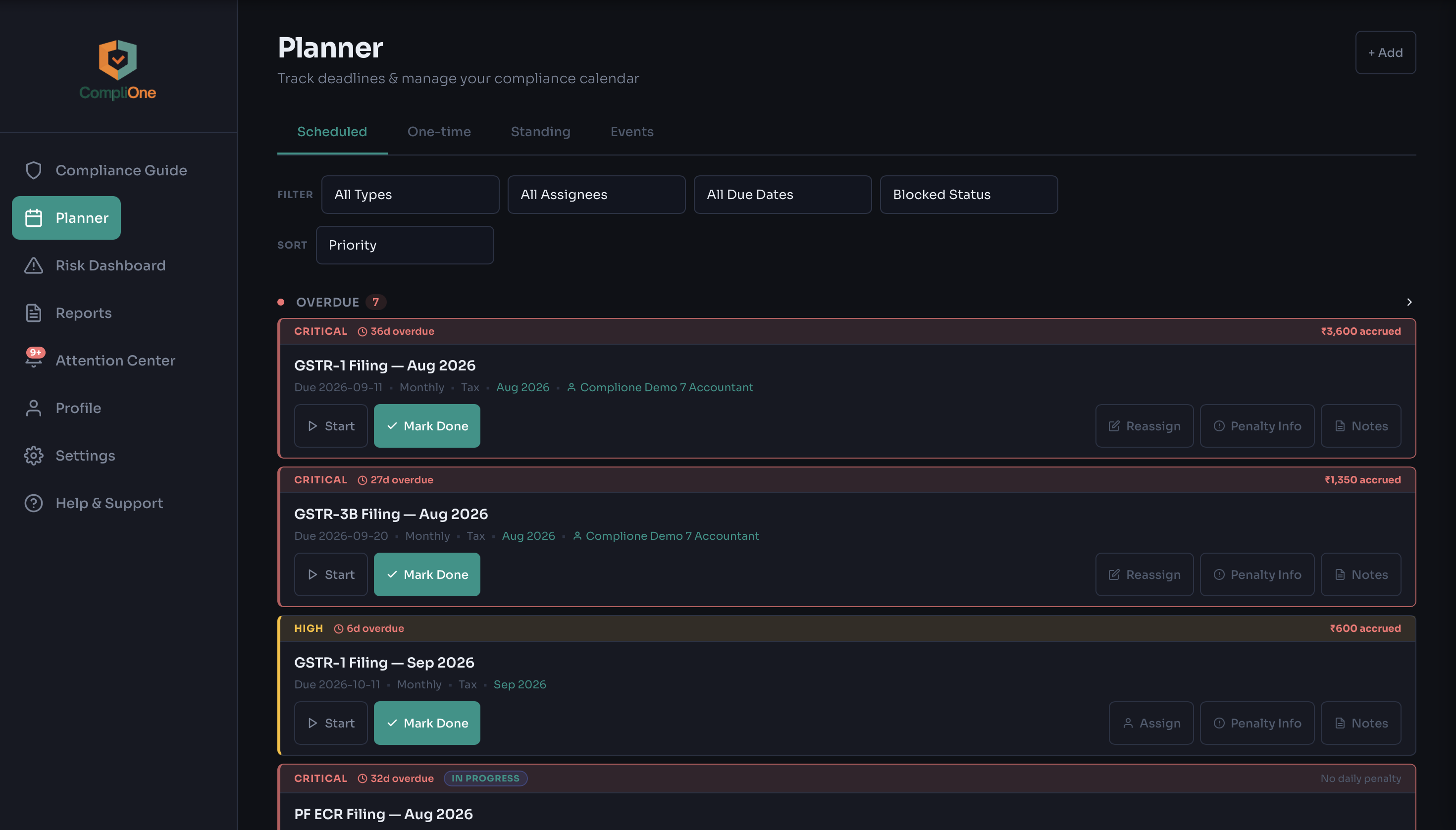 CompliOne Planner with an auto-generated compliance calendar